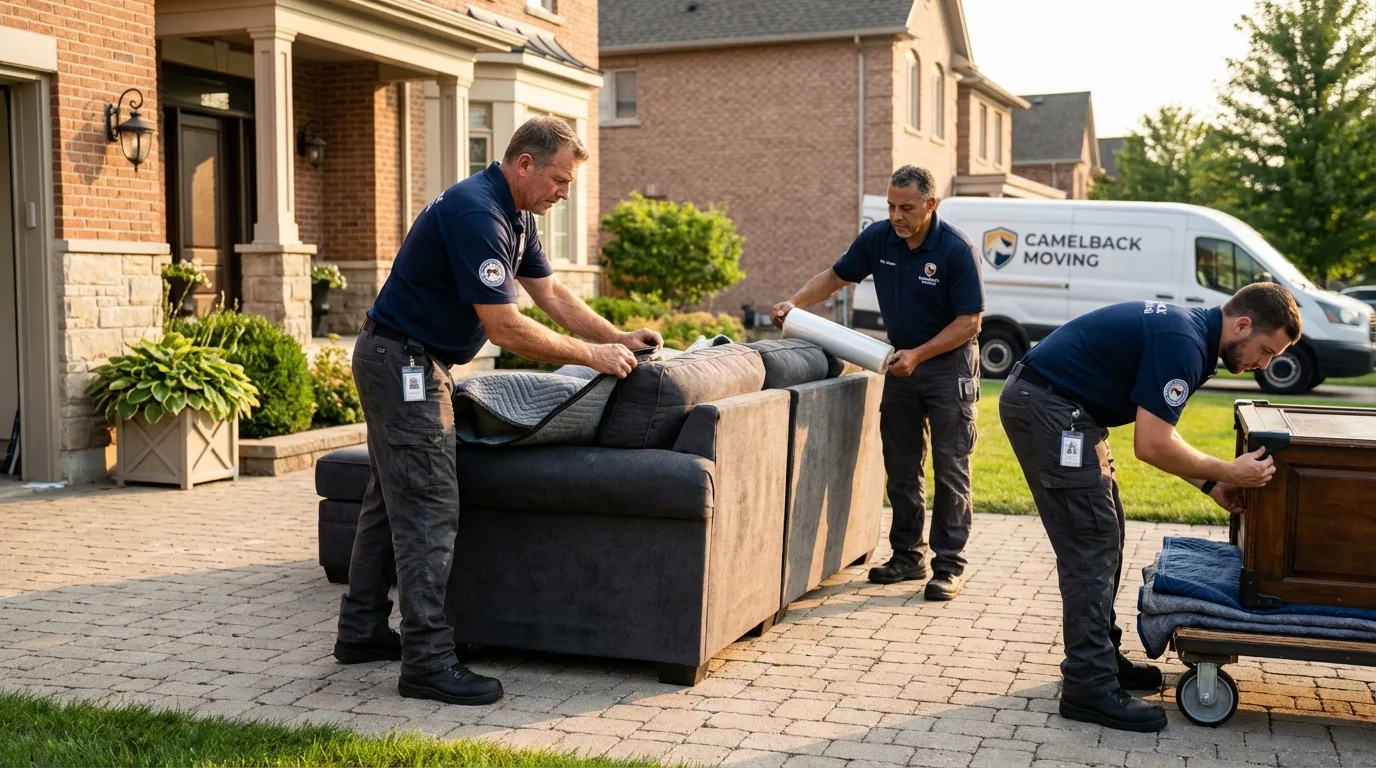 Large estate moving crew wrapping furniture in Lima, OH